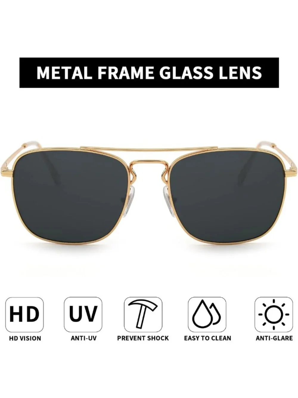Retro Square Aviator Sunglasses for Men & Women | Premium Glass Lens, UV